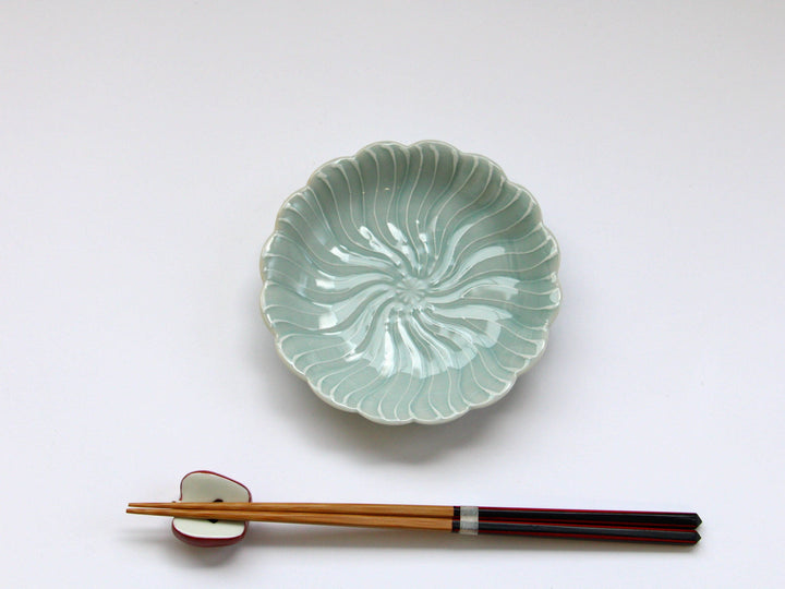 Slip Trailing Petal Flower Plate Celadon - Crafted By Tokushichi Kiln