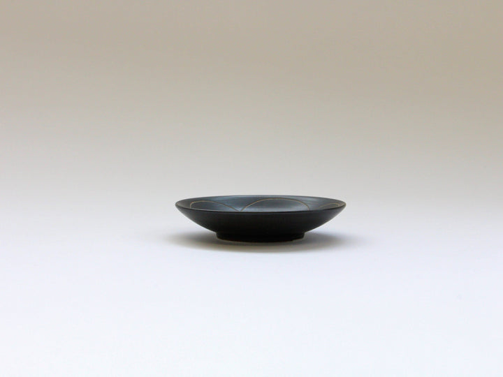 Black ceramic Carving (Japanese) 2.5-Sun Plate Ume - Crafted By Tamori Pottery