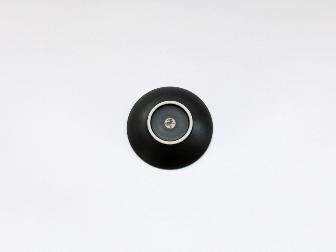 Black ceramic Carving (Japanese) 2.5-Sun Plate Ume - Crafted By Tamori Pottery