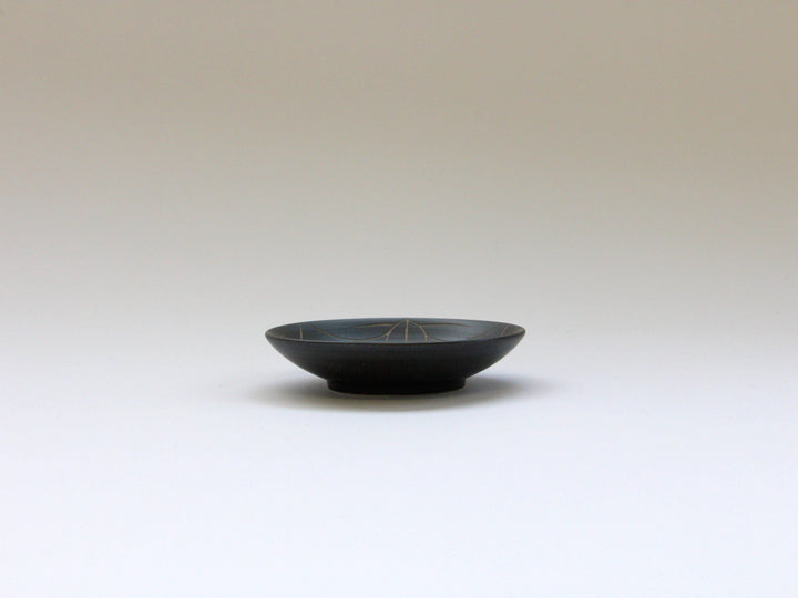 Black ceramic Carving (Japanese) 2.5-Sun Plate bamboo - Crafted By Tamori Pottery