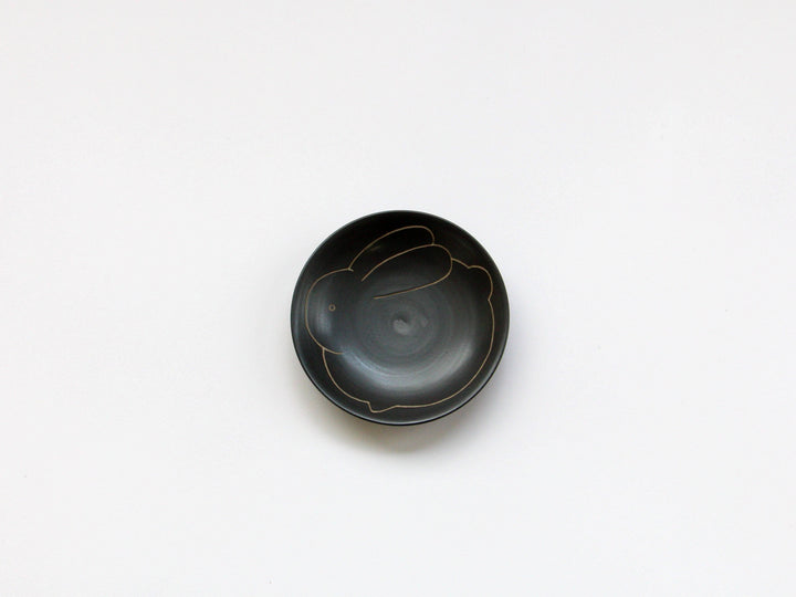 Black ceramic Carving (Japanese) 2.5-Sun Plate Rabbit - Crafted By Tamori Toen