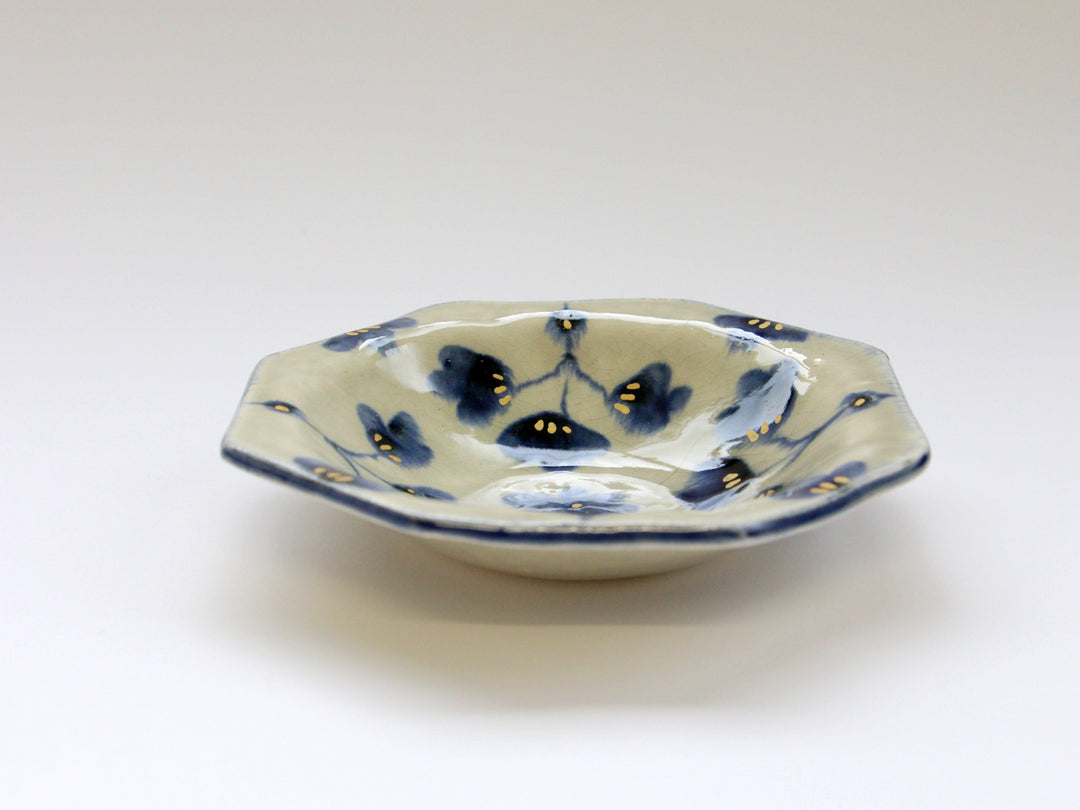 Gold-Colored Gray Clay Glazed Flower Pattern Octagonal Plate - Crafted