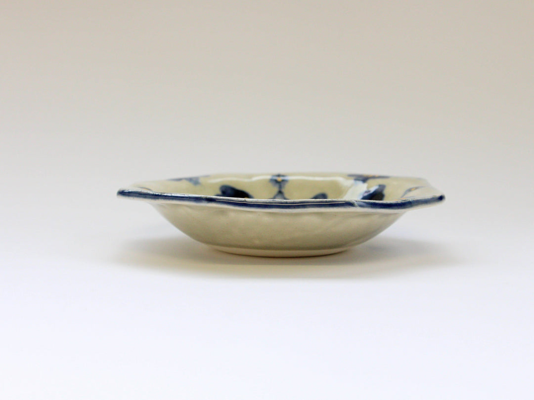 Gold-Colored Gray Clay Glazed Flower Pattern Octagonal Plate - Crafted