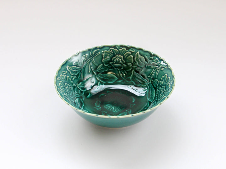 Dark Green Glazed Arabesque Carving Small Bowl — Hand-Painted Japanese Porcelain by My Store