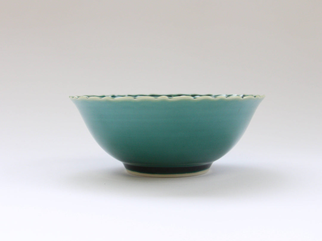 Dark Green Glazed Arabesque Carving Small Bowl - Crafted By Kajiken Seiji