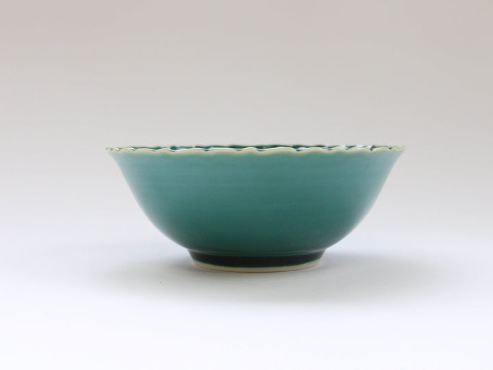 Dark Green Glazed Arabesque Carving Small Bowl - Crafted By Kajiken Seiji