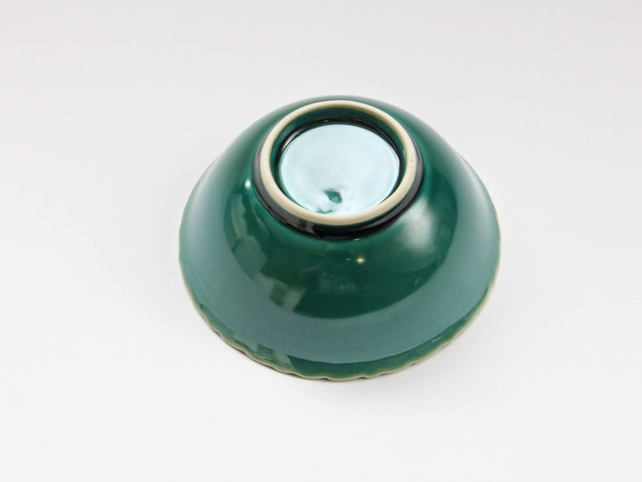 Dark Green Glazed Arabesque Carving Small Bowl - Crafted By Kajiken Seiji