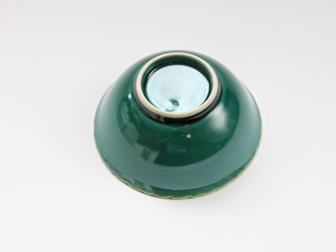 Dark Green Glazed Arabesque Carving Small Bowl - Crafted By Kajiken Seiji