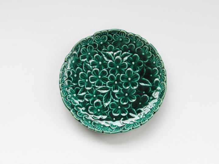Dark Green Glazed Flower Chirashi Fruit Plate — Hand-Glazed Japanese Porcelain by Kajiken Seiji