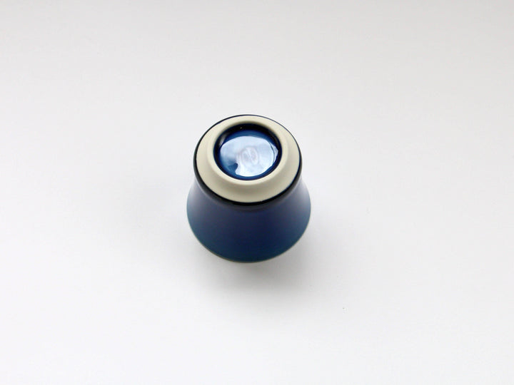 LapisLazuli Glazed Hemp Leaf Carved Sake Glass - Crafted By Kajiken Seiji