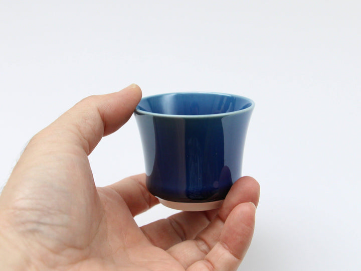 LapisLazuli Glazed Hemp Leaf Carved Sake Glass - Crafted By Kajiken Seiji