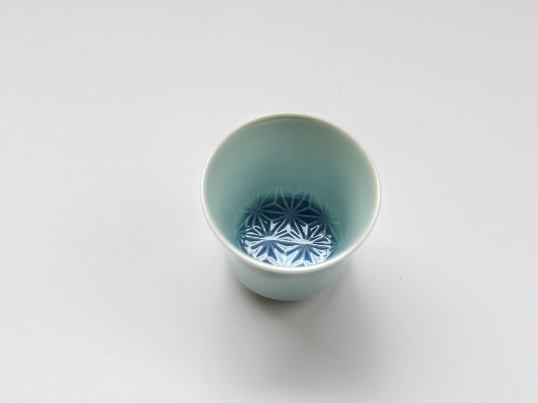 Blue and White Porcelain Blue Hemp Leaf Carved Sake Glass - Crafted By Kajiken Seiji