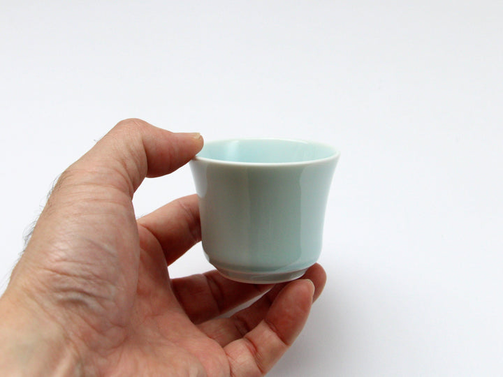 Blue and White Porcelain Blue Hemp Leaf Carved Sake Glass - Crafted By Kajiken Seiji