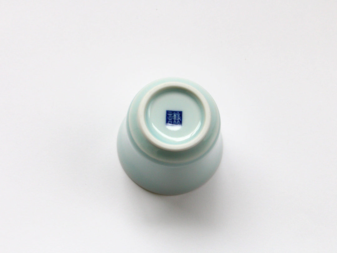 Blue and White Porcelain Blue Hemp Leaf Carved Sake Glass - Crafted By Kajiken Seiji