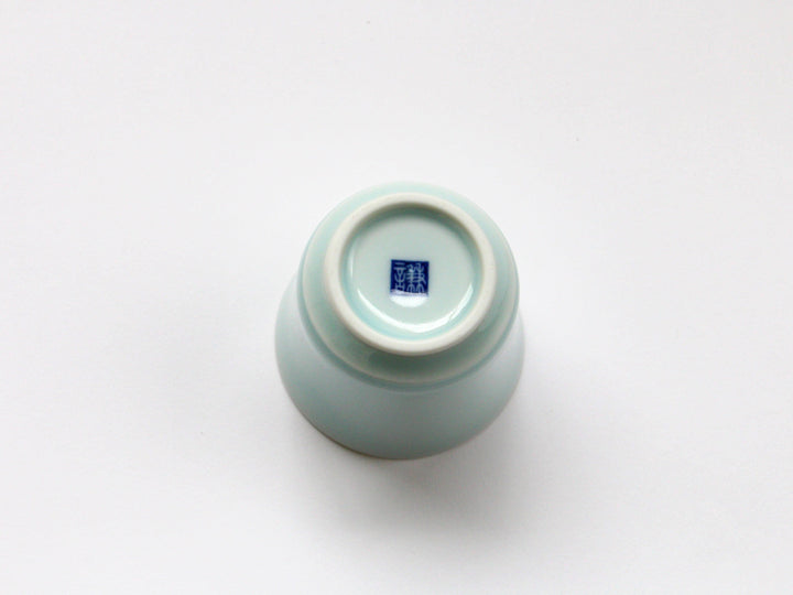Blue and White Porcelain Blue Hemp Leaf Carved Sake Glass - Crafted By Kajiken Seiji