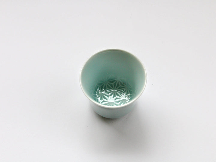 Blue and White Porcelain Hemp Leaf Carved Sake Glass - Crafted By Kajiken Seiji