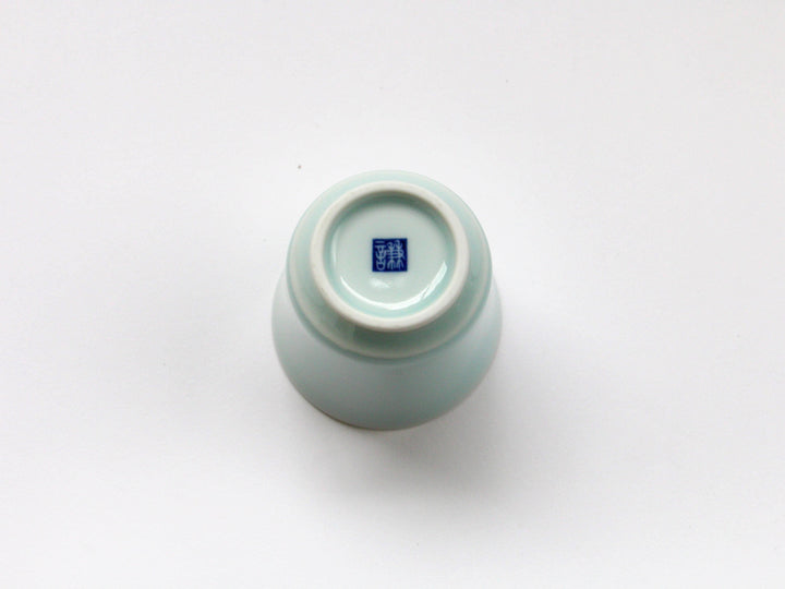Blue and White Porcelain Hemp Leaf Carved Sake Glass - Crafted By Kajiken Seiji
