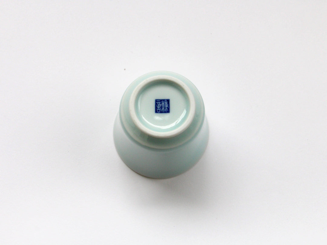 Blue and White Porcelain Hemp Leaf Carved Sake Glass - Crafted By Kajiken Seiji
