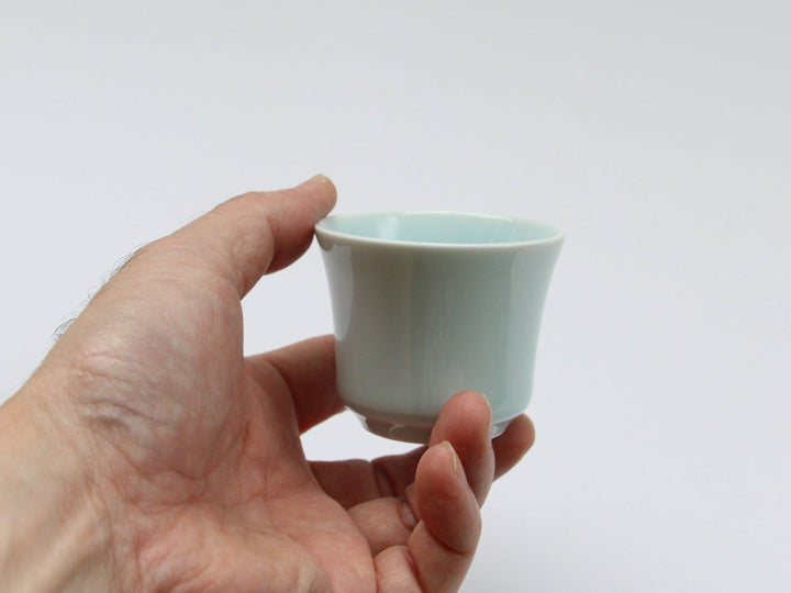 Blue and White Porcelain Hemp Leaf Carved Sake Glass - Crafted By Kajiken Seiji