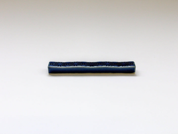 LapisLazuli Glazed Hemp Leaf Carving Long Square Rest - Crafted By Kajiken Seiji