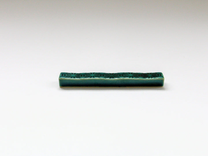 Dark Green Glazed Hemp Leaf Carving Long Square Rest - Crafted By Kajiken Seiji