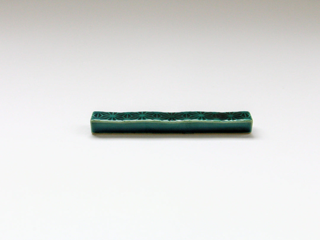 Dark Green Glazed Hemp Leaf Carving Long Square Rest - Crafted By Kajiken Seiji