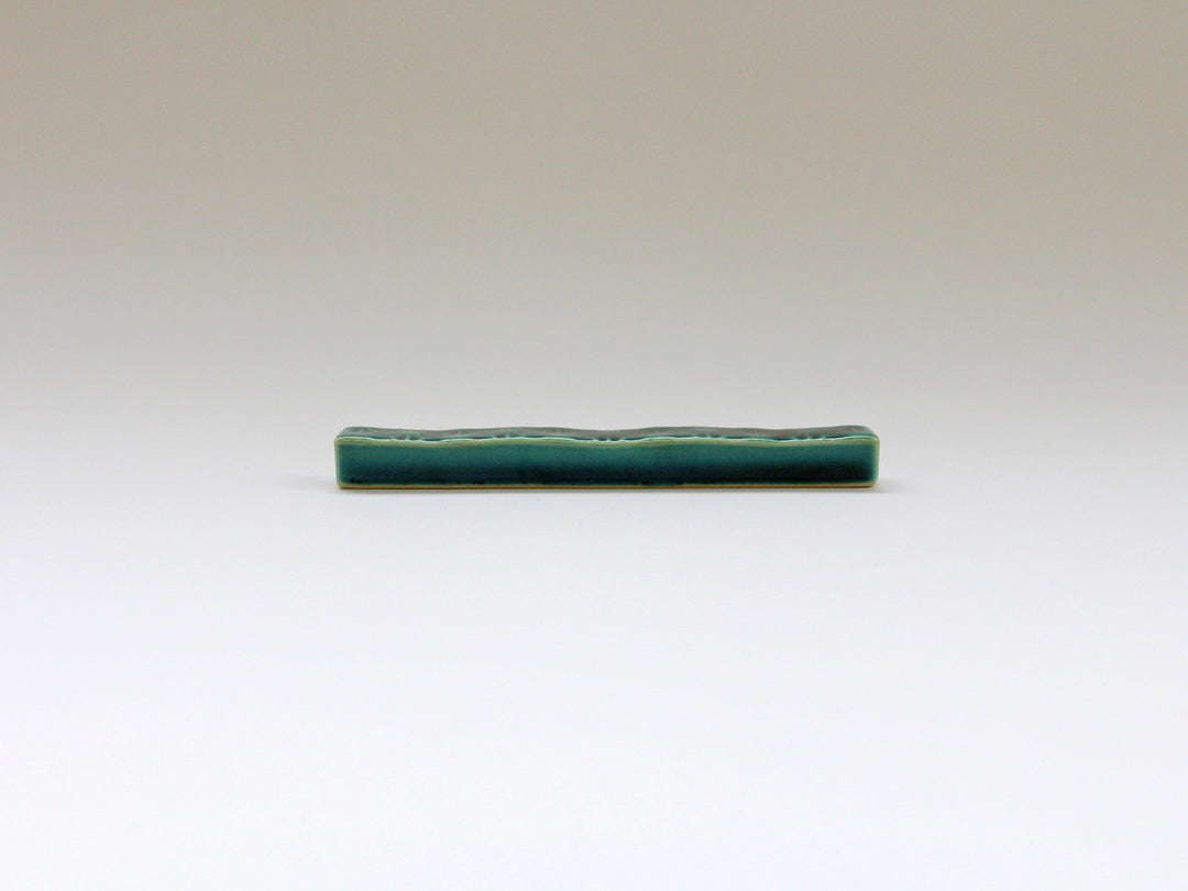 Dark Green Glazed Hemp Leaf Carving Long Square Rest - Crafted By Kajiken Seiji
