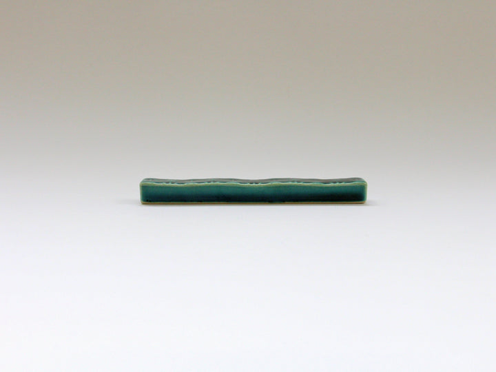 Dark Green Glazed Hemp Leaf Carving Long Square Rest - Crafted By Kajiken Seiji
