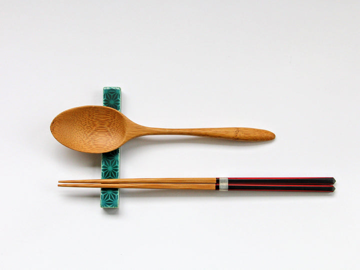 Dark Green Glazed Hemp Leaf Carving Long Square Rest - Crafted By Kajiken Seiji