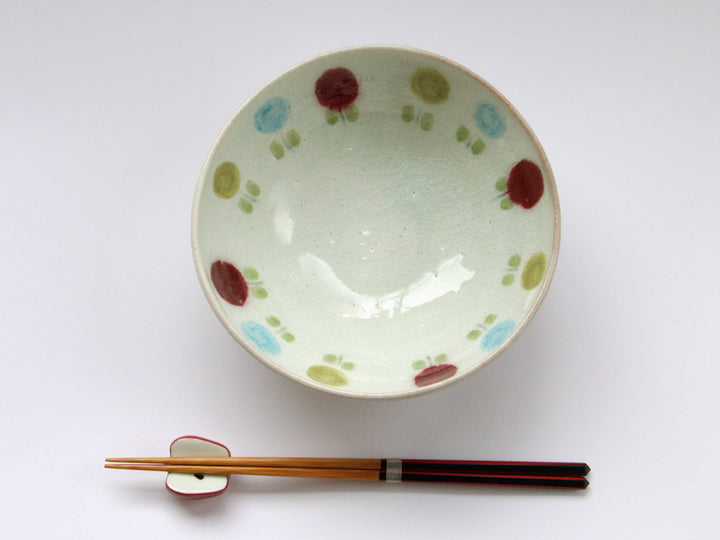 5.5-Sun Round Pot with Three-Color Flower Pattern - Crafted By Iwao Pottery