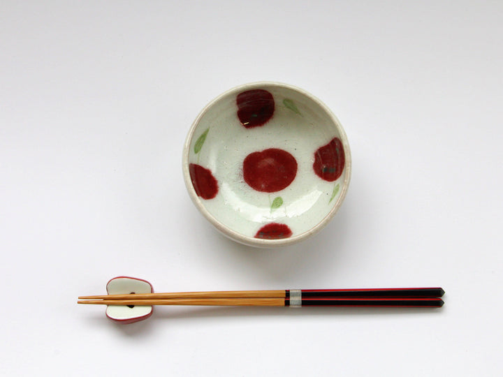 Red Flower Pattern Round Small Bowl - Crafted By Iwao Pottery