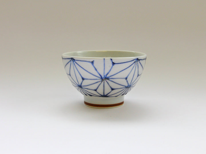 Slip Trailing Hemp Leaf Motenashi Rice Bowl Small Blue - Crafted By Fukuho Kiln