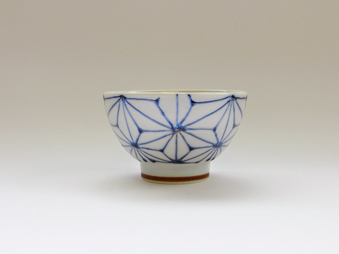 Slip Trailing Hemp Leaf Motenashi Rice Bowl Small Blue - Crafted By Fukuho Kiln
