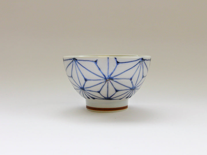 Slip Trailing Hemp Leaf Motenashi Rice Bowl Small Blue - Crafted By Fukuho Kiln