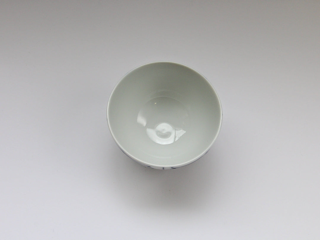 Slip Trailing Hemp Leaf Motenashi Rice Bowl Small Blue - Crafted By Fukuho Kiln