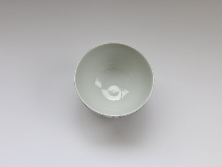 Slip Trailing Hemp Leaf Motenashi Rice Bowl Small Blue - Crafted By Fukuho Kiln