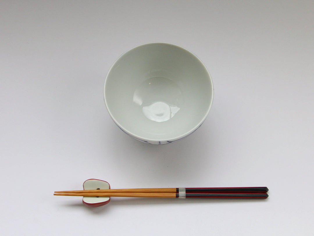 Slip Trailing Hemp Leaf Motenashi Rice Bowl Small Blue - Crafted By Fukuho Kiln