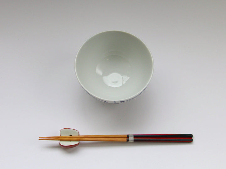 Slip Trailing Hemp Leaf Motenashi Rice Bowl Small Blue - Crafted By Fukuho Kiln