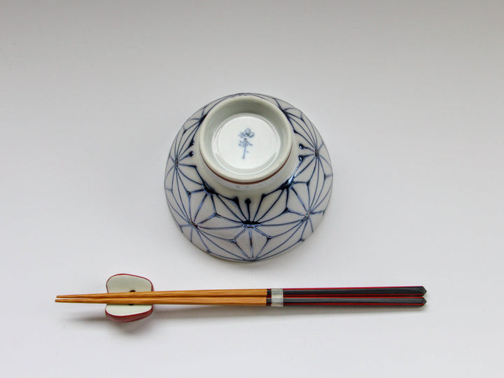 Slip Trailing Hemp Leaf Motenashi Rice Bowl Small Blue - Crafted By Fukuho Kiln