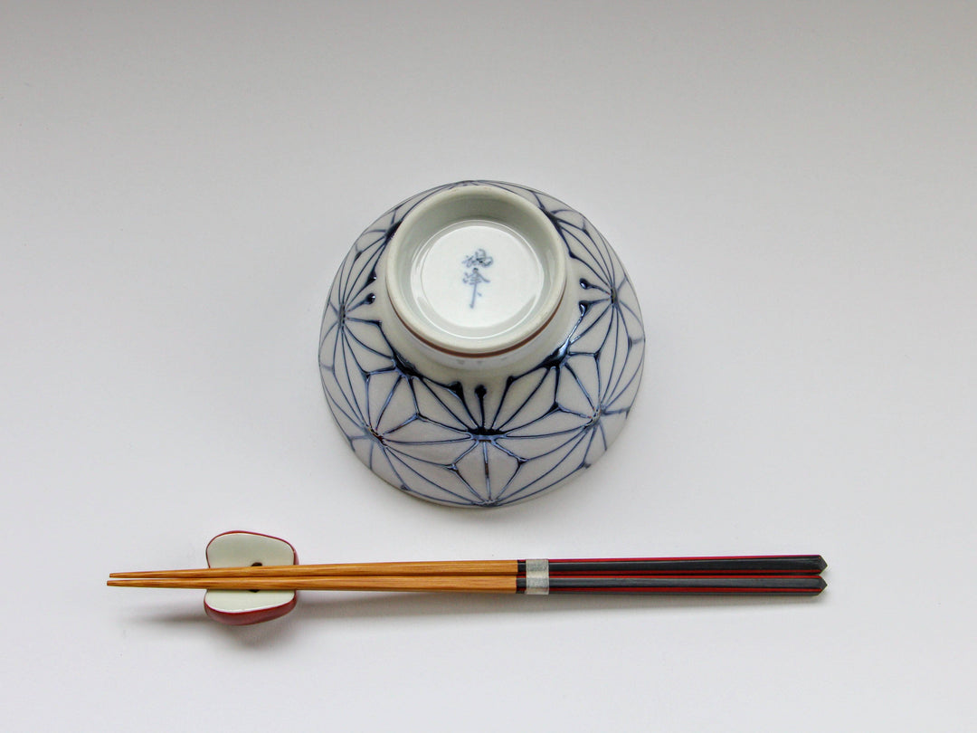 Slip Trailing Hemp Leaf Motenashi Rice Bowl Small Blue - Crafted By Fukuho Kiln