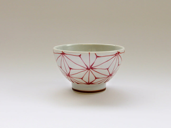 Slip Trailing Hemp Leaf Motenashi Rice Bowl Small Red - Crafted By Fukuho Kiln