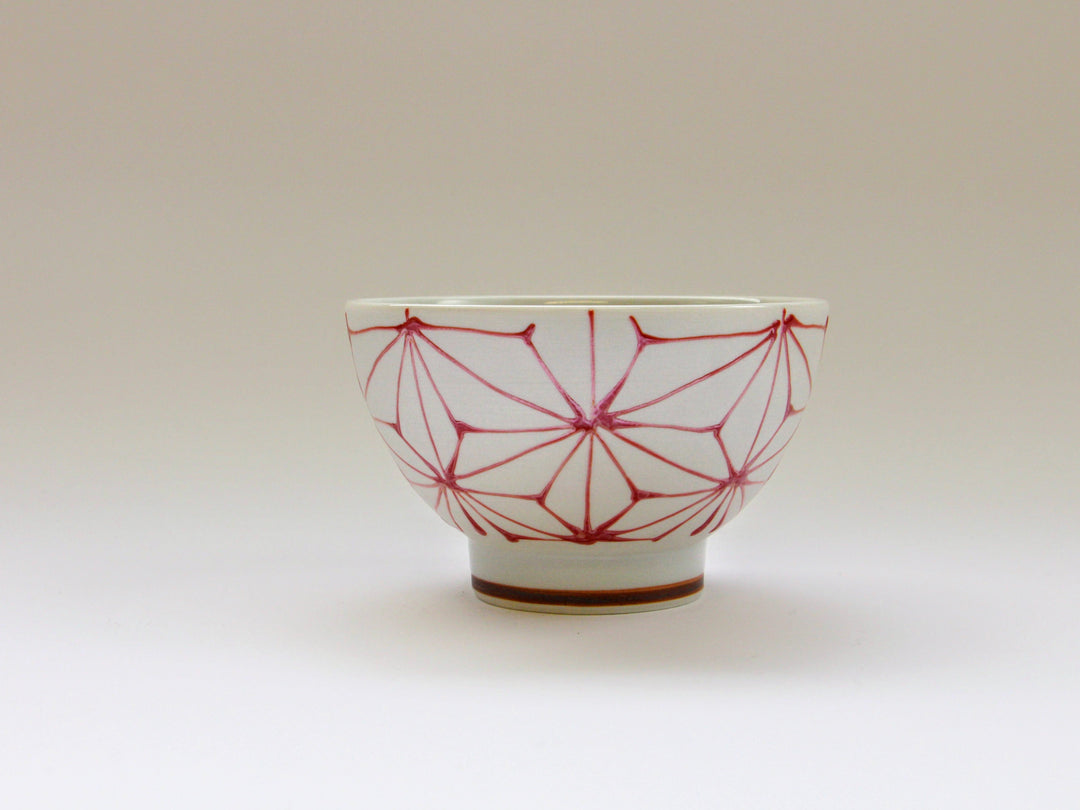 Slip Trailing Hemp Leaf Motenashi Rice Bowl Small Red - Crafted By Fukuho Kiln