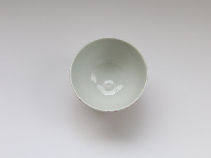 Slip Trailing Hemp Leaf Motenashi Rice Bowl Small Red - Crafted By Fukuho Kiln