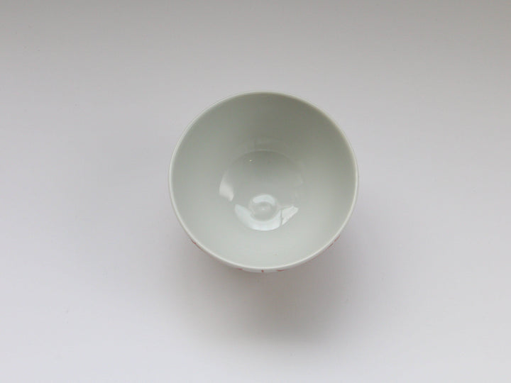 Slip Trailing Hemp Leaf Motenashi Rice Bowl Small Red - Crafted By Fukuho Kiln
