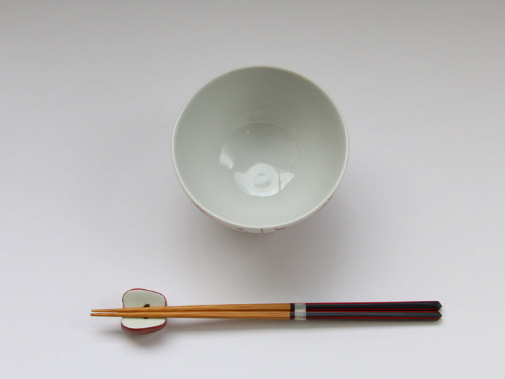 Slip Trailing Hemp Leaf Motenashi Rice Bowl Small Red - Crafted By Fukuho Kiln