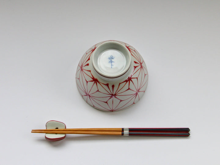 Slip Trailing Hemp Leaf Motenashi Rice Bowl Small Red - Crafted By Fukuho Kiln