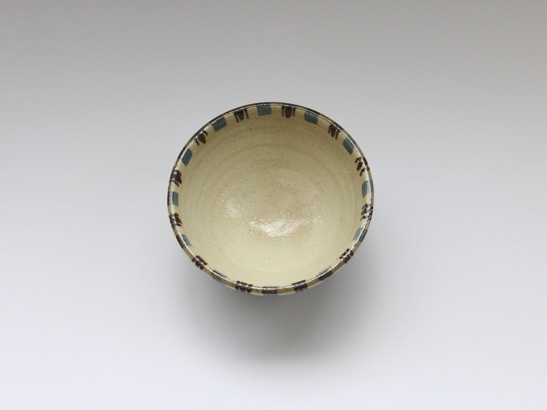 White Slip Iron Line Tokusa Rice Bowl Blue — Kiln-Fired Japanese Pottery by My Store