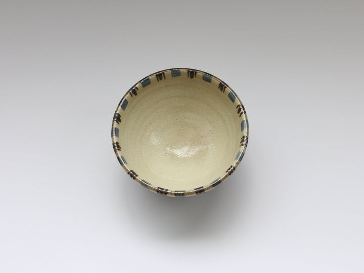 White Slip Iron Line Tokusa Rice Bowl Blue — Kiln-Fired Japanese Pottery by My Store