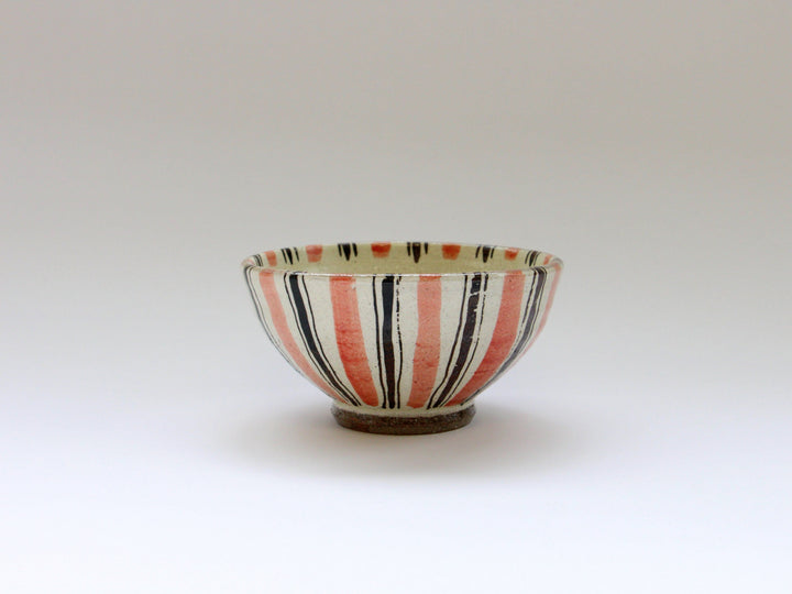 White Slip Iron Line Tokusa Rice Bowl Red — Kiln-Fired Japanese Pottery by My Store