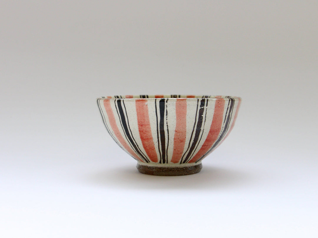 White Slip Iron Line Tokusa Rice Bowl Red - Crafted By Shinji Akane